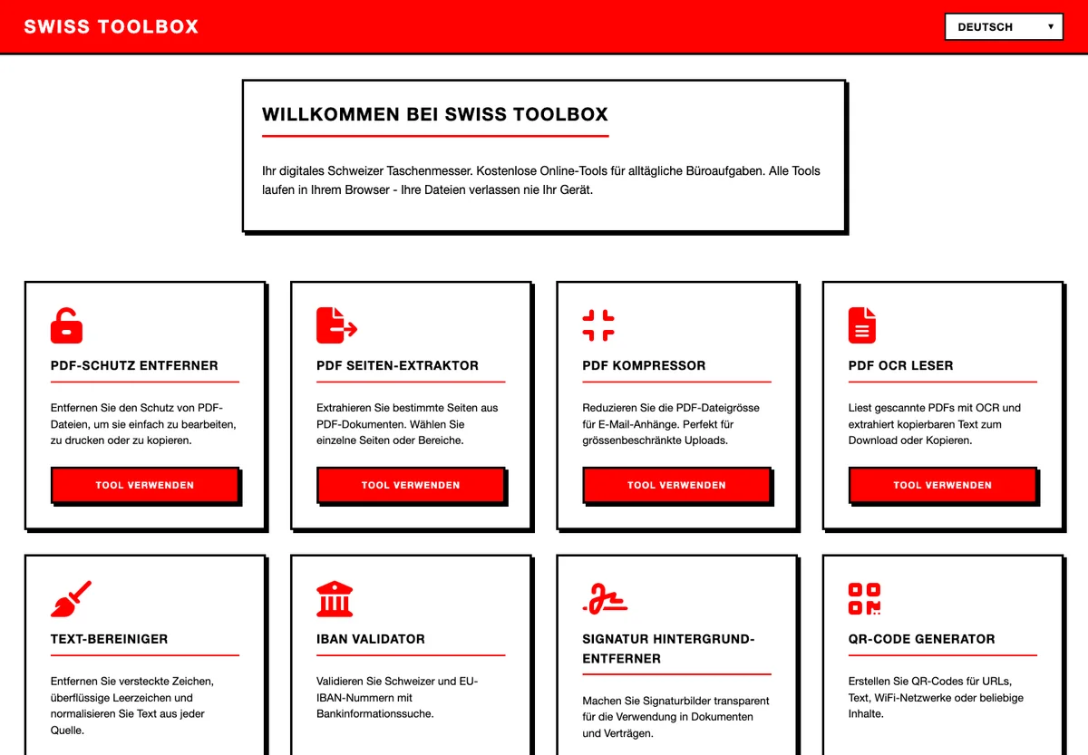 Einblick in Swiss Toolbox
